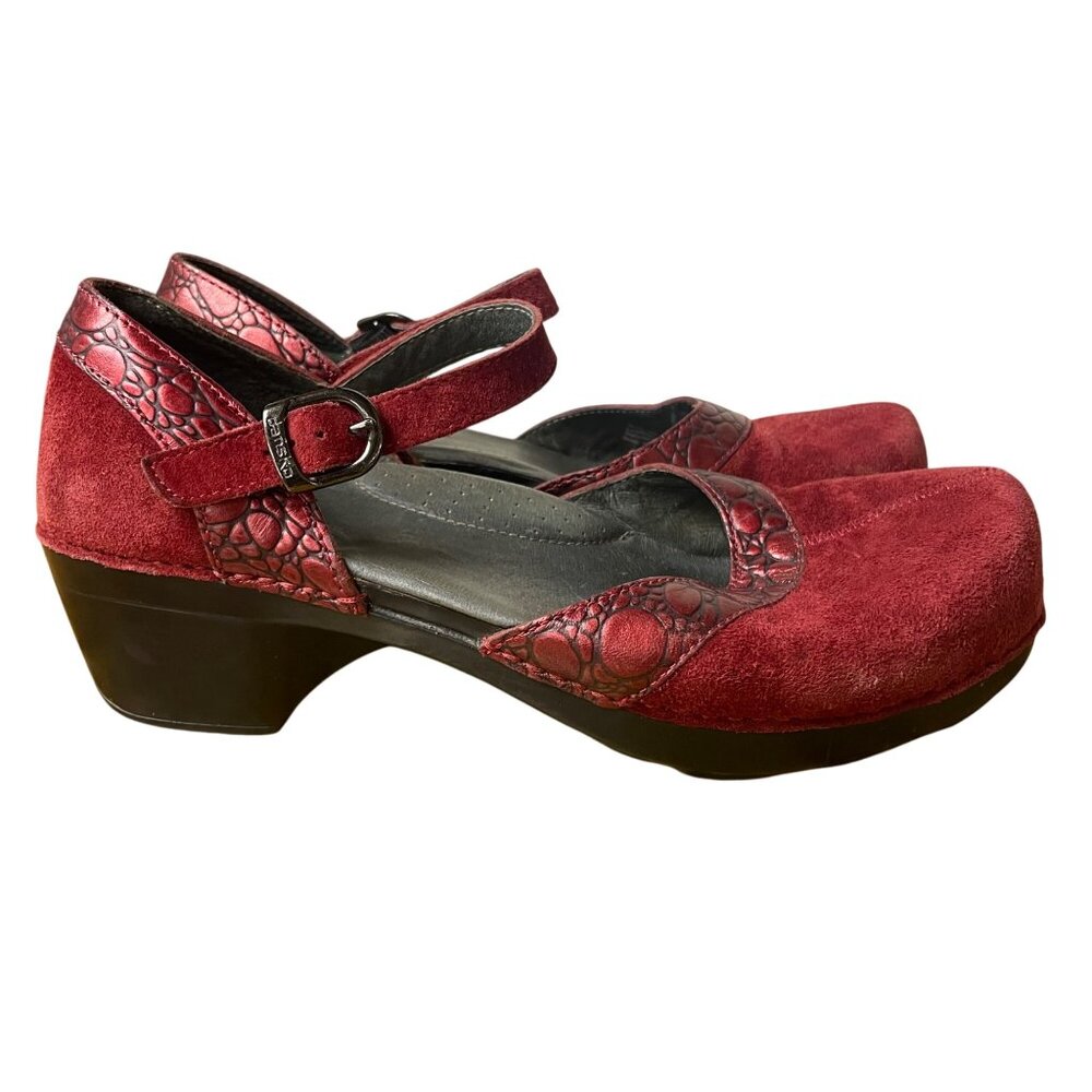 Dansko Red Textured Strap Mules - Picture 2 of 9